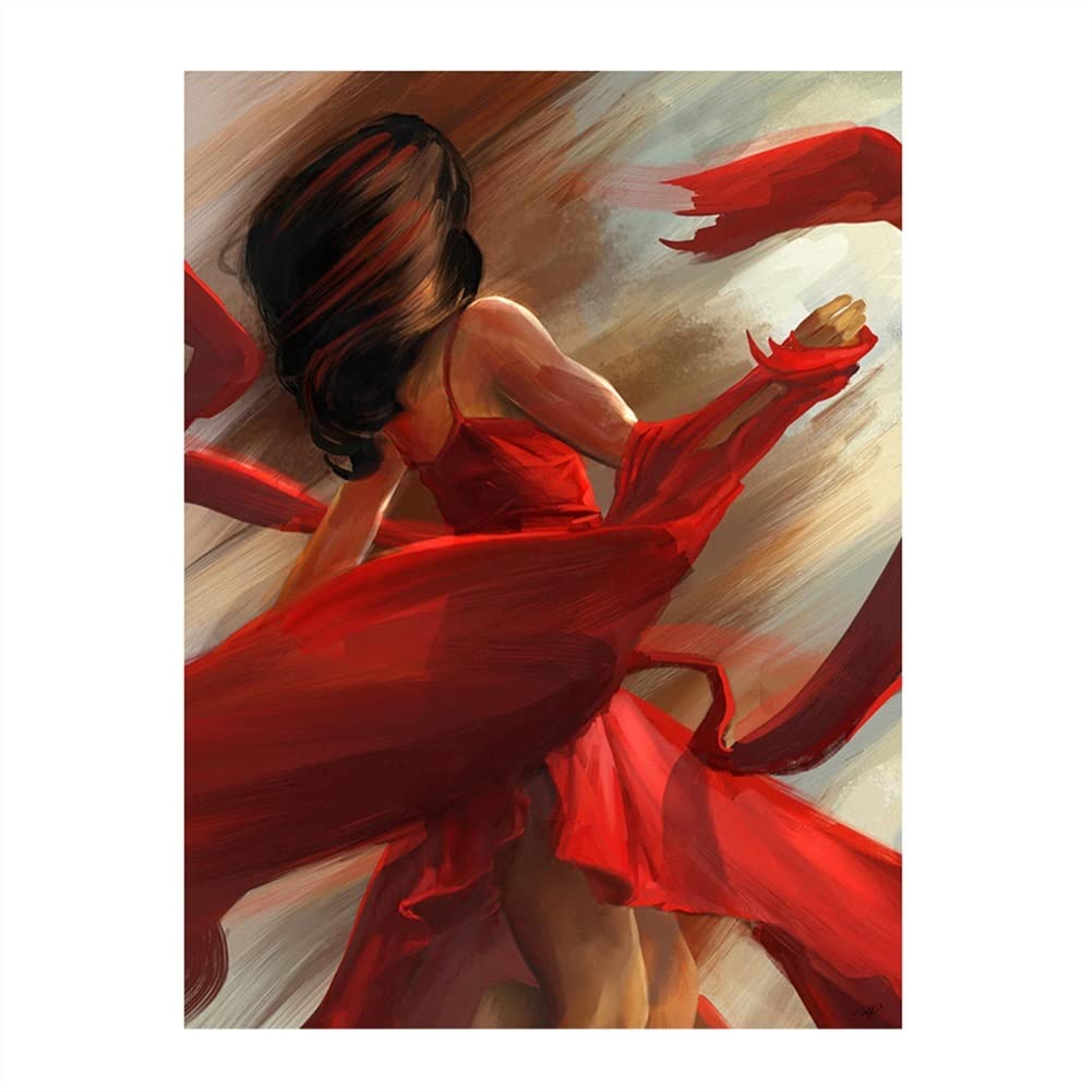 Modernes rotes Kleid Tanzen Frau Leinwand Malerei Wandkunst Poster und nordic Vintage Prints Bild for Wohnzimmer Wohnkultur (Color : HZ10363, Size : 50x70cm No Frame)