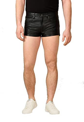 RICANO Old Short - Herren Ledershorts/Kurze Lederhose (Slim Fit) - echtes Premium Rinds Leder (gewachst) in schwarz (Schwarz, 36, Numeric_36)
