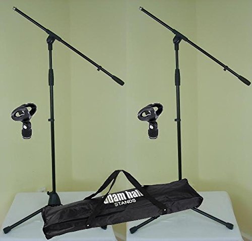 2 x Adam Hall S 5 BE - Mikrofon-Ständer mit Schwenkarm / Galgen, Mikrofon-Klammer Ø 23 - 36 mm & Transport-Tasche - Mikrofon-Stativ Dreibein schwarz S5BE + D903 + SMICBAG