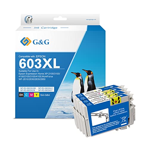 G&G 603 XL Druckerpatronen Kompatibel für EPSON 603 Tintenpatronen 603XL für Expression Home XP-3100 XP-3105 XP-3150 XP-2100 XP-2150 XP-3150 XP-4100 Workforce WF-2830 (4 Stück)