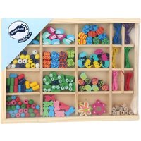 small foot Fädelperlen in Holzbox, buntes Perlenset aus Holz zum Basteln für Armbänder oder Ketten, ab 3 Jahren, 2465 Spielzeug