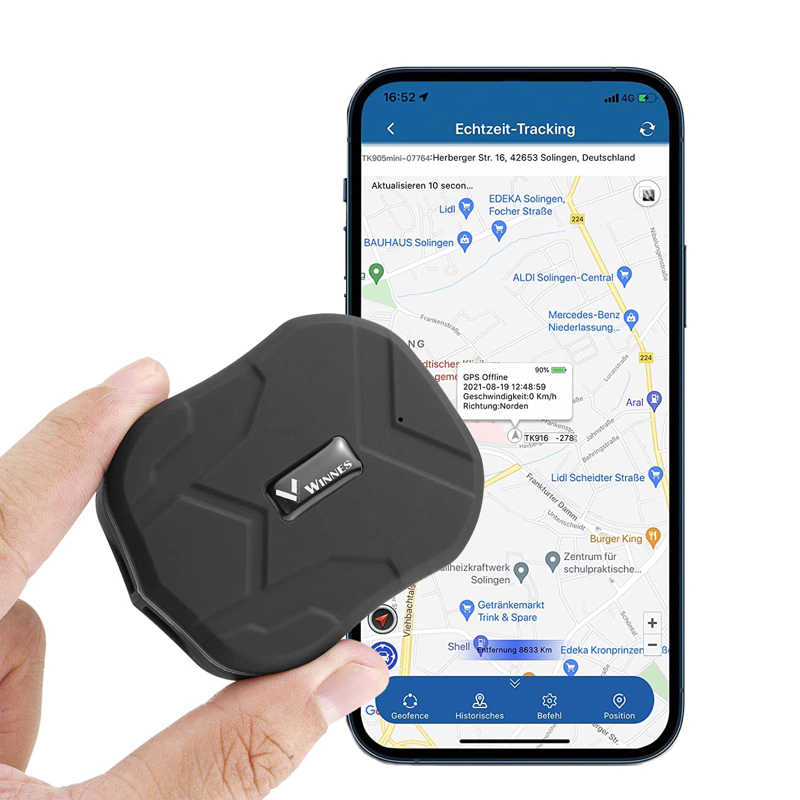 Mini GPS Tracker Auto GPS Tracker Micro 1500mah Mini GPS Tracker mit App IP65 Wasserdicht, Kein Abonnement Erforderlich Geeignet für Autos, Fahrräder, Motorräder