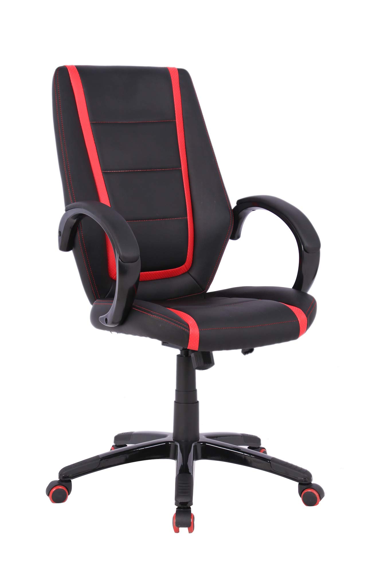 HOMEXPERTS Chefsessel JAZZ / Kunstleder in Schwarz-Rot / gepolsterte Armlehnen / Belastbar bis 110kg / Drehstuhl mit Rollen / Bürostuhl / Relaxchair / Gaming Chair / 60 x 109-119 x 68 cm (BxHxT)