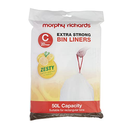 Morphy Richards 979039 Küchenmüllbeutel, 50 l, Zitronenduft, robuste Müllbeutel mit Kordelzug, 20 Stück, weiß, kompatibel mit den meisten 50-Liter-Mülleimern