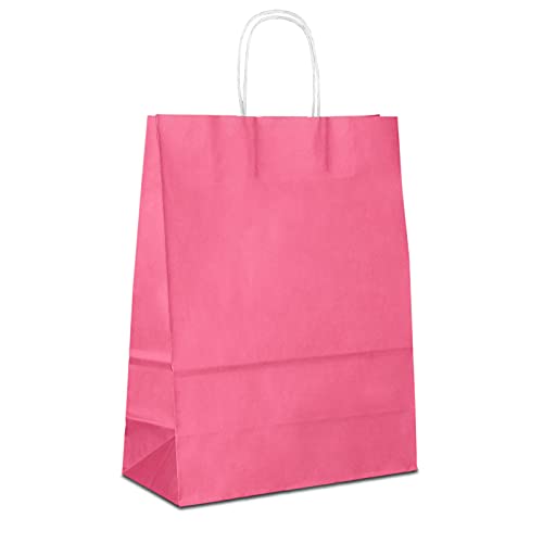 Papiertüten pink mit Kordel-Henkel I 500 Stk. 32+12x41cm I Papiertragetasche für Einzelhandel, Weihnachten, Mitbringsel, TO-GO I Geschenktüten aus Kraftpapier I HUTNER