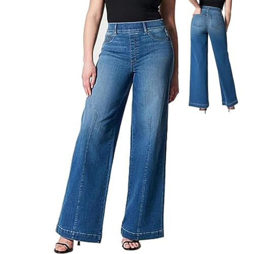 Kasmole Elastische Jeans mit hoher Taille | Pull-On Neuheit Stretchy Damen Jeans mit hoher Elastizität | Alltags-Freizeithose für Mädchen für Zuhause, Arbeit, Urlaub, Dating, Party, Strand