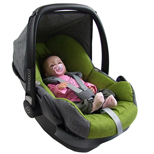 BAMBINIWELT Bezug Ersatzbezug kompatibel mit Maxi-Cosi Pebble für Babyschale 5-tlg Komplett-Set (meliert grau-hellgrün)