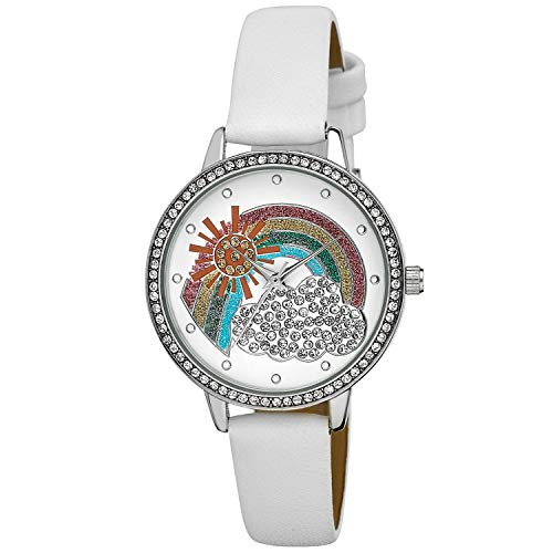 Vernier Damen-Armbanduhr mit Kristalllünette, rosa Armband (VNR11609), Weiss/opulenter Garten, Japanisch
