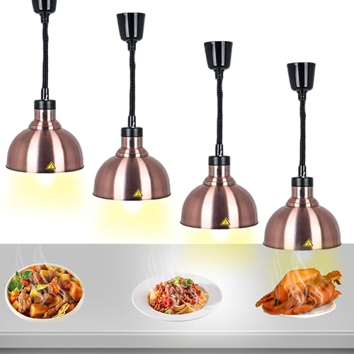 Wärmelampe Küche, Speisenwärmer Lampe Einziehbares, 250W Wärmelampe Buffet, Hängende Lebensmittel Wärmelampe für Küche und Buffets Esszimmer(Rotes Kupfer, 4 Stück)