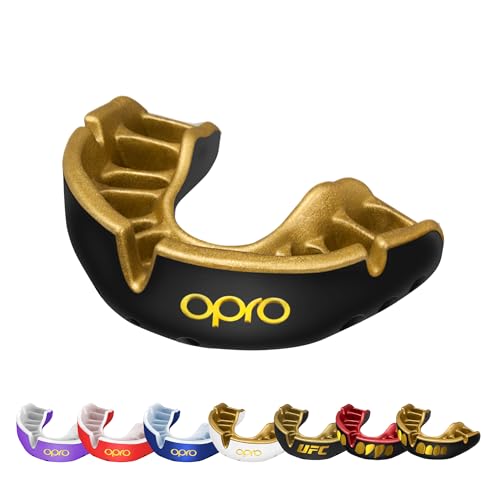 OPRO Gold Level Mundschutz für Erwachsene und Junior-Sport, mit revolutionärer Montage-Technologie für Boxen, Lacrosse, MMA, Kampfsport, Hockey und alle Kontaktsportarten (schwarz, Erwachsene)