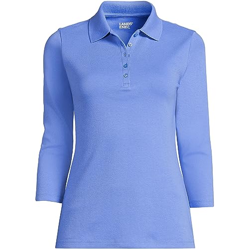Lands' End Damen Poloshirt, 3/4-Ärmel, Baumwolle, Interlock, Chicorée-Blau, regulär, Größe XL, Chicory Blue, X-Groß