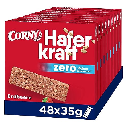 Haferriegel Corny Haferkraft Zero Erdbeere, ohne Zuckerzusatz, 118 kcal pro Riegel, vegan, 48x35g