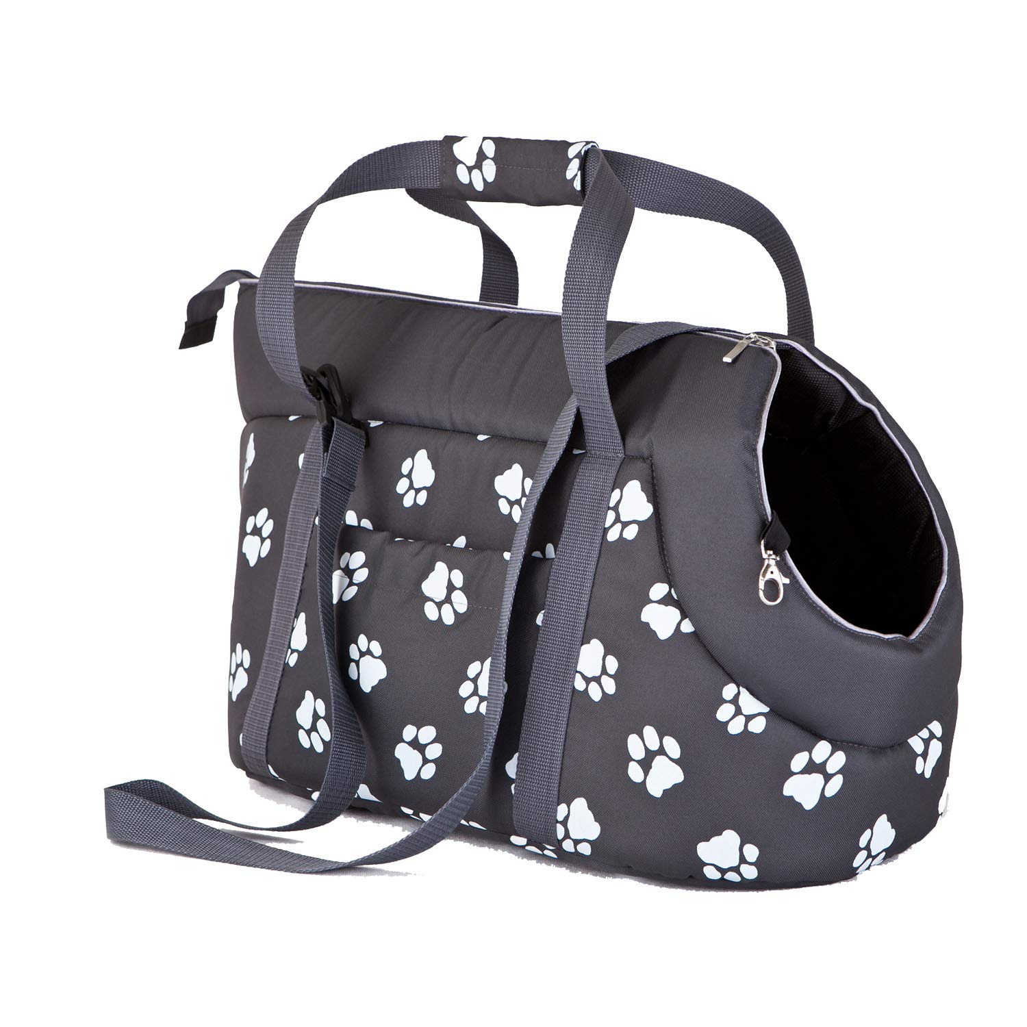 millybo Transporttasche für Hunde Katzen Tragetasche Transportbox Hundetasche (R3 (30 x 50 cm), Graphit mit Muster (Pfötchen))