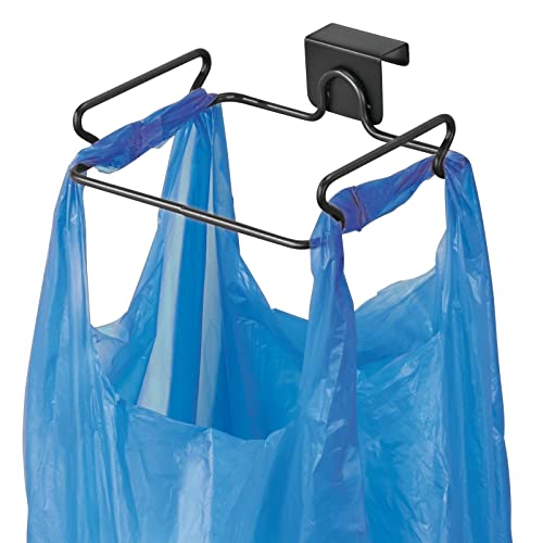 mDesign Müllsackhalter aus Metall – praktische Halterung für Müllsäcke und Tüten in der Küche – einfach zu montierender Sackhalter zum über die Tür hängen – mattschwarz