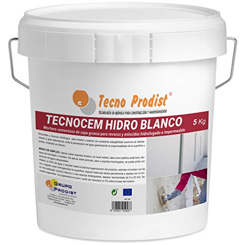 TECNOCEM HYDRO von Tecno Prodist - (5 Kg) - Dickbett-Zementmörtel für Verputzarbeiten, wasserdicht und wasserabweisend, weiße Farbe