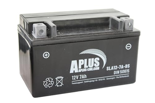 Aplus Batterie SLA12-7A-BS, Kapazität 7Ah, Maße 150x87x93mm (BxHxT), versiegelt mit Überdruckventil, Gel-Akku für Motorrad, Moped
