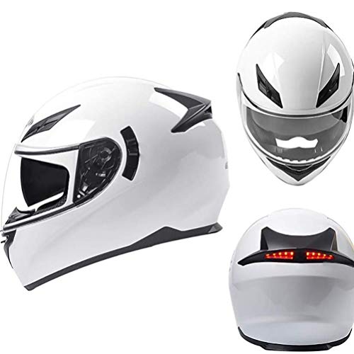 ZhangHai Motorrad Integralhelme ECE Zertifiziert Motorradhelm Mit Anti-Fog Doppelvisier LED-Rücklicht Integral-Helm Scooter-Helm Roller-Helm Mofa-Helm Bobber Racing Helmet