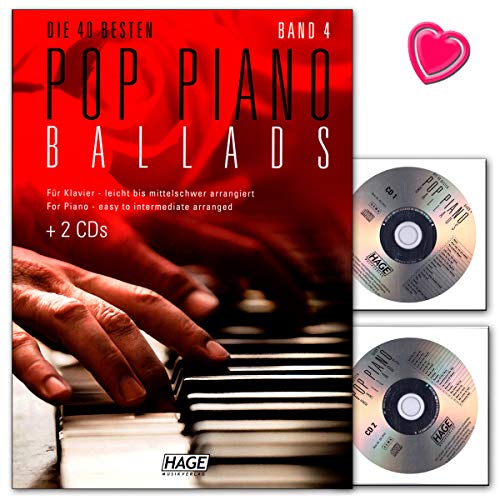 Hage Pop Piano Ballads Band 4 - die 40 Pop Piano Ballads leicht bis mittelschwer arrangiert - Notenbuch mit 2 CDs und herzförmiger Notenklammer Musikverlag EH3959 4026929920645