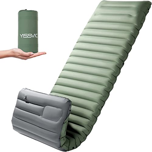 Yissvic Isomatte Camping Isomatte Selbstaufblasend 10cm Dicke Schlafmatte mit Fußpumpe Kissen Aufblasbare Luftmatratze Ultralight für Wandern Outdoor Graugrün