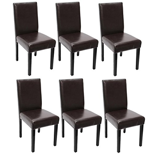 Mendler 6er-Set Esszimmerstuhl Stuhl Küchenstuhl Littau - Leder, braun, dunkle Beine