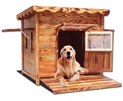 Hundehütte, Premium Hundehütte, Outdoor Hütte mit Terrasse, Wetterfest - Ideal für Draußen - 5 Größen zur Wahl - Atmungsaktiv Bequem(Size:L,Color:A)
