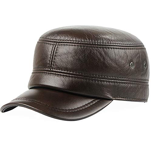 DongBao Ledercap Herren-Military Army Cap Herren Vintage Leder Militär Mütze Winter Baseballmütze