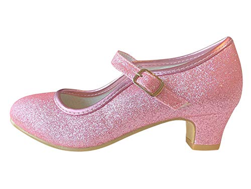 La Senorita - Prinzessinnen Schuhe – Leicht Rosa Glitzer für Mädchen -Brautjungfer Schuhe beim Hochzeit - Spanische Festliche Flamenco Tanz Schuhe für Kinder – Riemchenpumps - Ballerinas