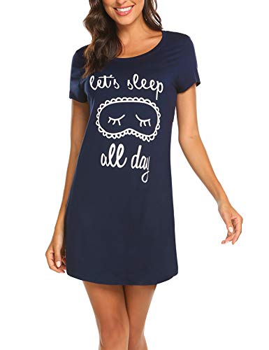 MAXMODA Damen Nachthemd Kurzarm Nachtwäsche Negligees Schlafhemd T-Shirt Sleepshirt