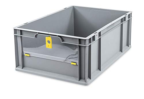 aidB Eurobox NextGen Insight Cover gelb, 600x400x220 mm, Cover niedrig, robuste Regalbox mit Entnahmeöffnung, stapelbare Kunststoffkiste, ideal für die Industrie, 1St