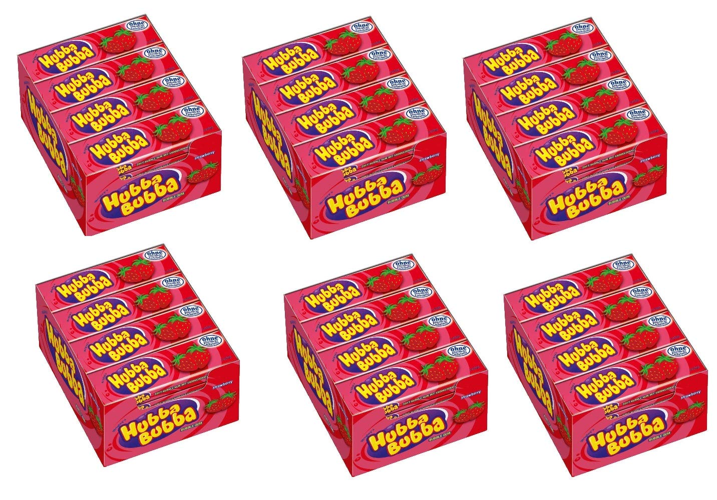 120 x Hubba Bubba Strawberry Erdbeer 120 x 5 Stück in 6 Boxen Kaugummi Bubble Gum Großbox