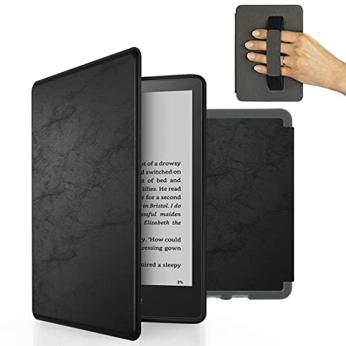 MyGadget Kunstleder Hülle für Amazon Kindle Paperwhite 11 .Generation (ab 2021-6, 8 Zoll) mit Handschlaufe & Auto Sleep/Wake Funktion in Schwarz