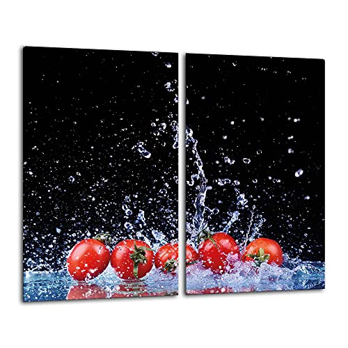 FTB Gsmarkt | Herdabdeckplatten Schneidebrett Spritzschutz Set 2x30x52 | Bild auf Glas | Sicherheitsglas Gehärtetes Glas Bild | Motiv Tomate