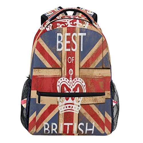 Oarencol Best of Britische Flagge Rucksack Büchertasche Crown England Daypack Reise Schule College Tasche für Damen Herren Mädchen Jungen