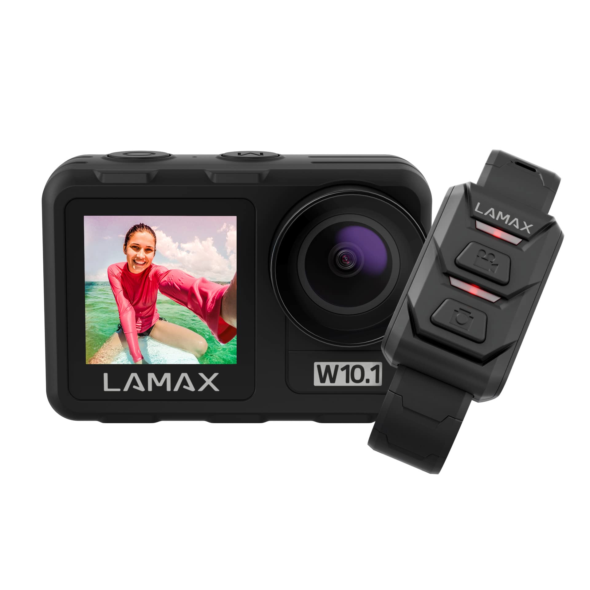 LAMAX W10.1 Real 4K 60 fps Action Cam mit Stabilisierung MAXsmooth 2.0, Unterwasserkamera, Camcorder mit Dual Display, Komplettes Zubehör, Wi-Fi, Zeitlupenvideo, Zeitraffer, Tauchmodus
