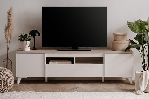 Finori TV-Board, Holzwerkstoff, Sandstein/weiß, Maß: B x H x T ca. 177 x 51,5 x 40 cm