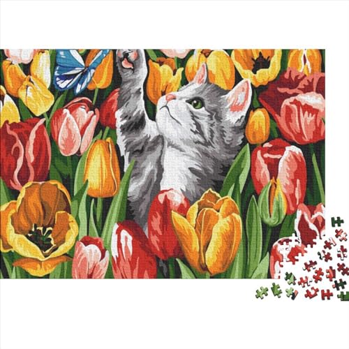 Kitten Tulip 1000 Teile Puzzle Kunst Geschenke Schwieriges Puzzlespiel Flexible Mischievous Cat Geburtstags Geschenk Nostalgische Klassiker 1000pcs (75x50cm)