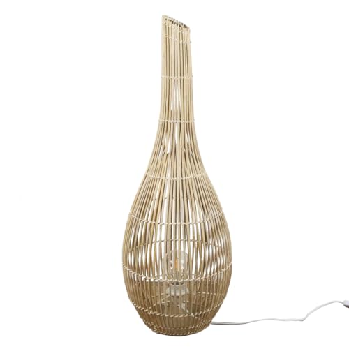 ROCKING GIFTS Ovale Steh- oder Tischlampe aus braunem Bambusgeflecht, braune Boho-Dekoration für warmes Licht, für Wohn- oder Schlafzimmer, 80 cm