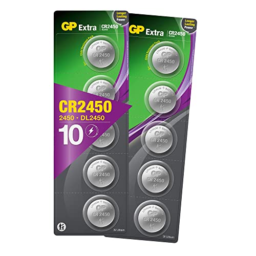 GP Extra Lithium Knopfzellen CR2450 3V | 10 Stück CR2450 Batterie für OOONO, Smart Home etc. in kindersicherer Verpackung