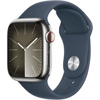Apple Watch Series 9 LTE 41mm Edelstahl Silber Sportarmband Sturmblau M/L