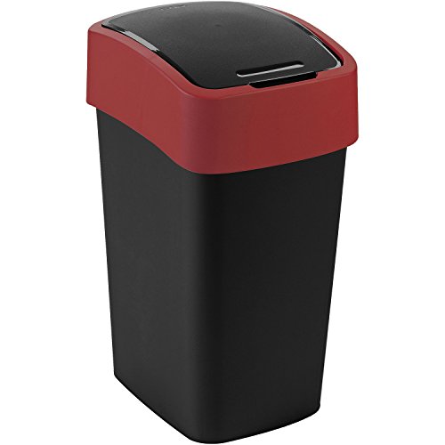 CURVER Mehrzweck-Abfallbehälter Flip 25L in schwarz/rot, Plastik, 34 x 26 x 47 cm