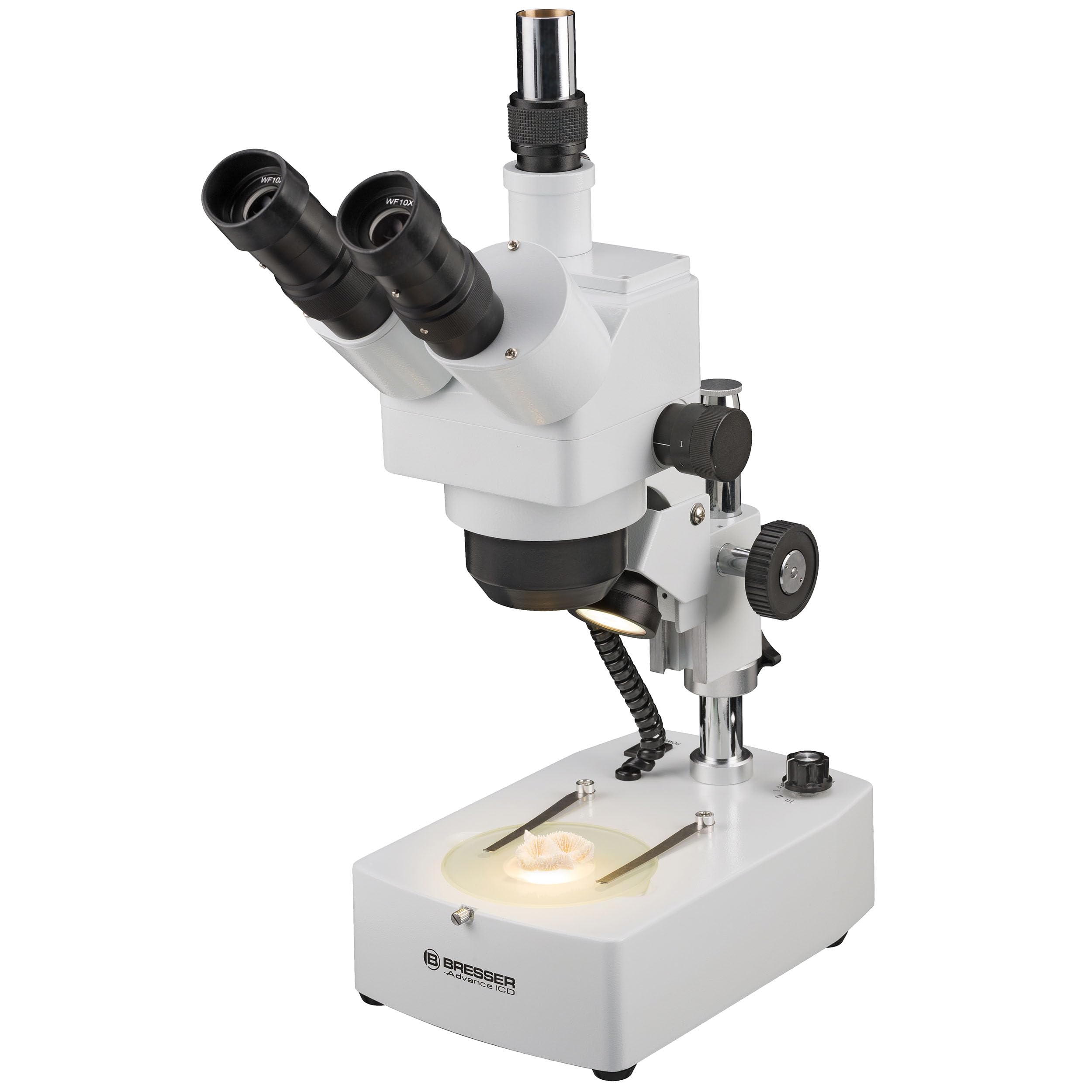 Bresser 3D Stereo Auflicht- Durchlicht Mikroskop Advance ICD 10x-160x mit trinokularem Kamera Aufsatz, Stereo Zoomobjektiv und starker Halogenbeleuchtung, inklusive 360° schwenkbarem Mikroskopkopf