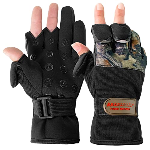 Arapaima Fishing Equipment® Neopren Angelhandschuhe 'Wizard' | Thermo Angel Handschuhe | Anglerhandschuhe | Fishing Gloves - Hunting Camo - XL