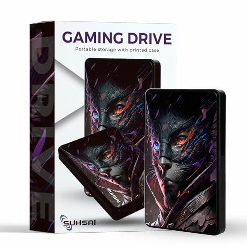 Sushai Gaming-Festplatte, 1 TB, tragbar, extern, USB 3.0, Ninja-Katze, bedrucktes Speicherlaufwerk, 2,5 HDD, kompatibel mit Laptop, Xbox, Mac, PS4, Chromebook, Schwarz