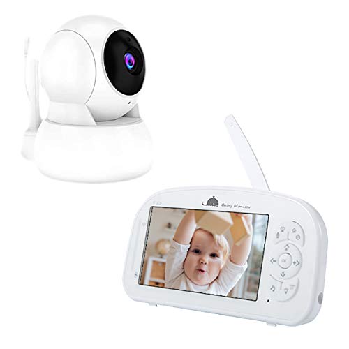 Babyphone mit Kamera Video Gegensprechfunktion 5 Zoll Großer LCD, 720P FHD Hohe Reichweite Babyfon, Nachtsicht Baby Monitor, 365° PTZ-Steuerung, Temperaturanzeige Baby Monitor, Schlaflieder, EU Plug