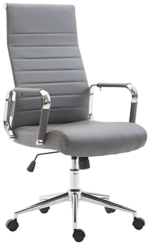 CLP Drehstuhl KOLUMBUS mit Kunstlederbezug I Chefsessel mit stufenloser Sitzhöhenverstellung I Bürosessel mit Laufrollen, Farbe:grau