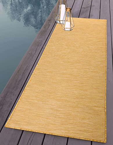 carpet city Outdoor Teppich Terrasse Wetterfest - 80x250 cm Läufer - Balkonteppich Gelb Meliert - In-& Outdoor Teppiche für Veranda, Garten, Küche, Bad oder Wohnzimmer