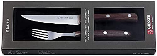 Giesser seit 1776 - Made in Germany - Steakbesteck, 2 Teilig, Palisanderholz, genietet, rostfreier Edelstahl, Küchenbesteck, Set mit Messer und Gabel, 9750-2