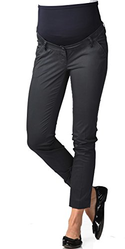 Christoff Feminine Stretch-Chino Hose Schwangerschaftshose Umstandshose - Einschubtaschen gefütterter Bund - gerades Bein - 280/25 - Marine Blau - Gr. 38 / M