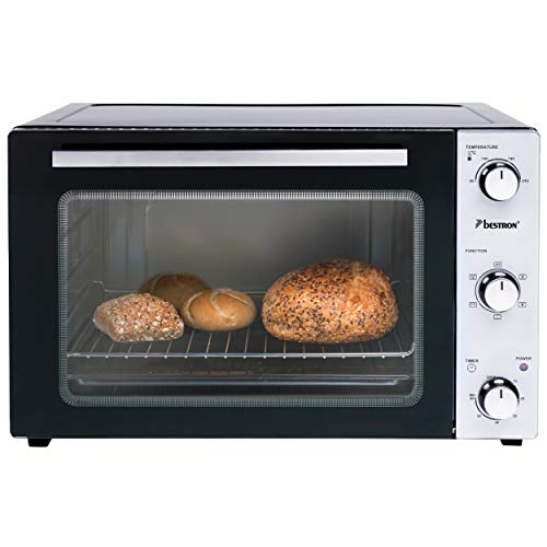 Bestron 2-in-1 Mini-Backofen mit Drehspieß, 55 Liter, 2000 W, Edelstahl, Schwarz