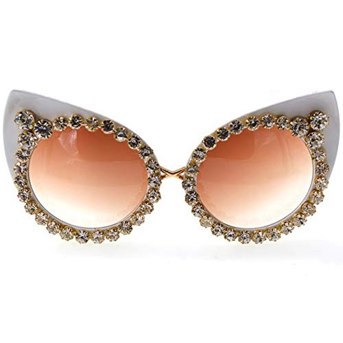 BAJIE Sonnenbrille Cat Eye Diamant Sonnenbrille Damen Marke Design Handgemachte Strass Mode Barock Sonnenbrille Blume Mit Perle Vi